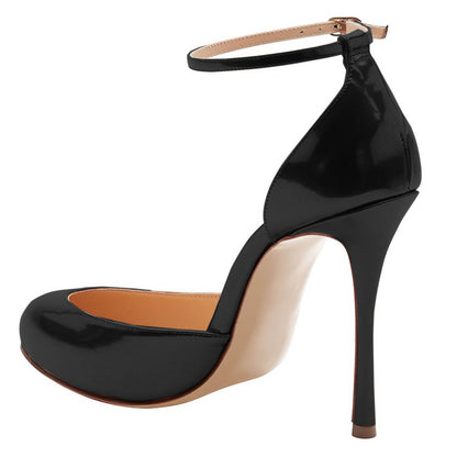 Women's Patent Leather Low Cut Ankle Strap Stiletto Heel Black Pumps