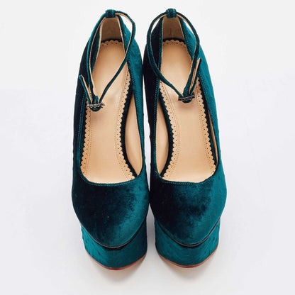 Women's Platform Wedge Heels Vintage Ankle Strap Pumps Velvet Shoes