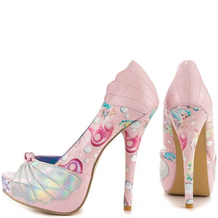 Cute Pink Ariel Detail Peep Toe Stiletto Heel Platform Pumps