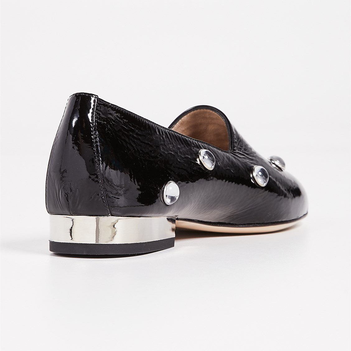 Black Almond Toe Casual Flats Rhinestone Loafers for Women