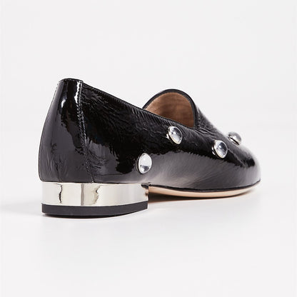 Black Almond Toe Casual Flats Rhinestone Loafers for Women