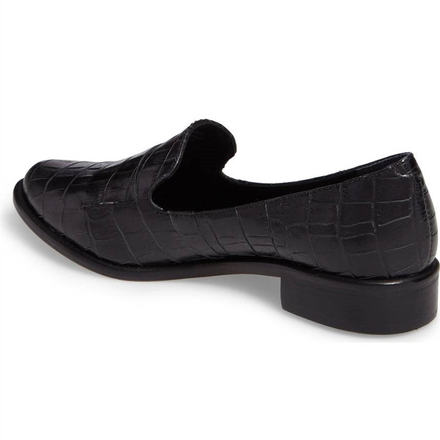 Black Croco Embossed Almond Toe Low-Heel Women's Loafers