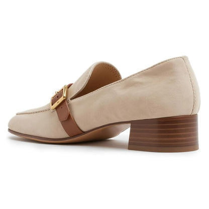 Beige Vegan Suede Square Toe Buckle Strap Office Women's Loafers