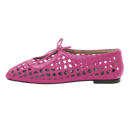 Elegant Fuchsia Closed Toe Cut-Out Braided Ballet Flats with Lace Up