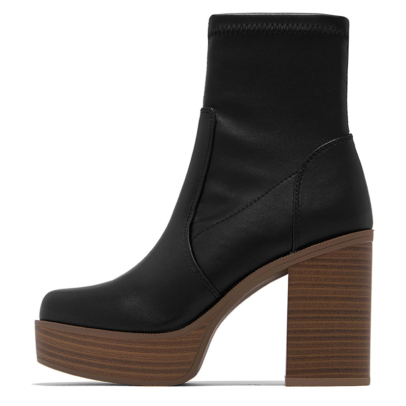 Black Chunky Heel Platform Shoes Women's Vintage Zipper Ankle Boots