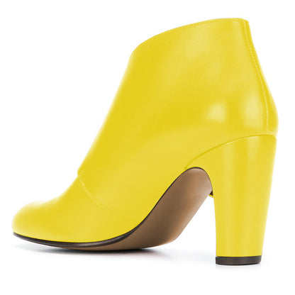 Yellow Buckle Chunky Heel Ankle Boots