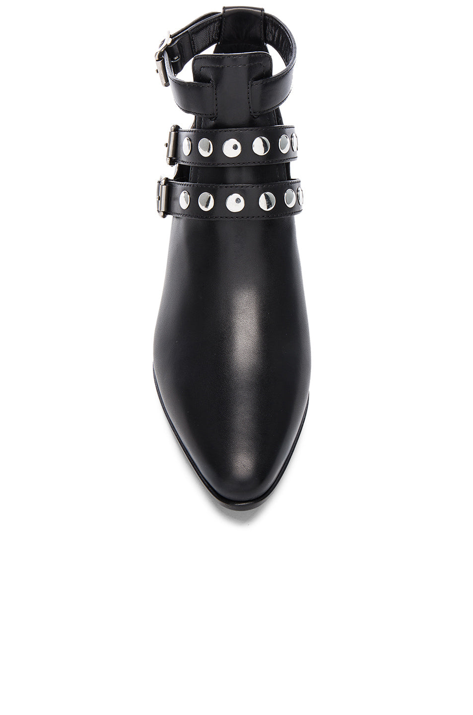 Black Chunky Heel Cut Out Vegan Leather Studs Ankle Boots