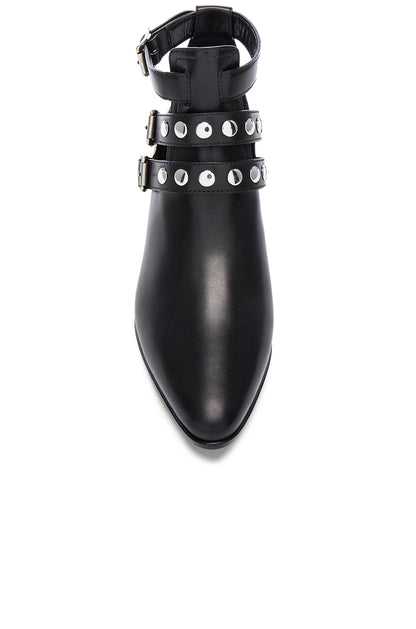 Black Chunky Heel Cut Out Vegan Leather Studs Ankle Boots