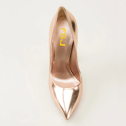 Women's Rose Gold Pointed Toe Stiletto Heels Office Pumps Shoes