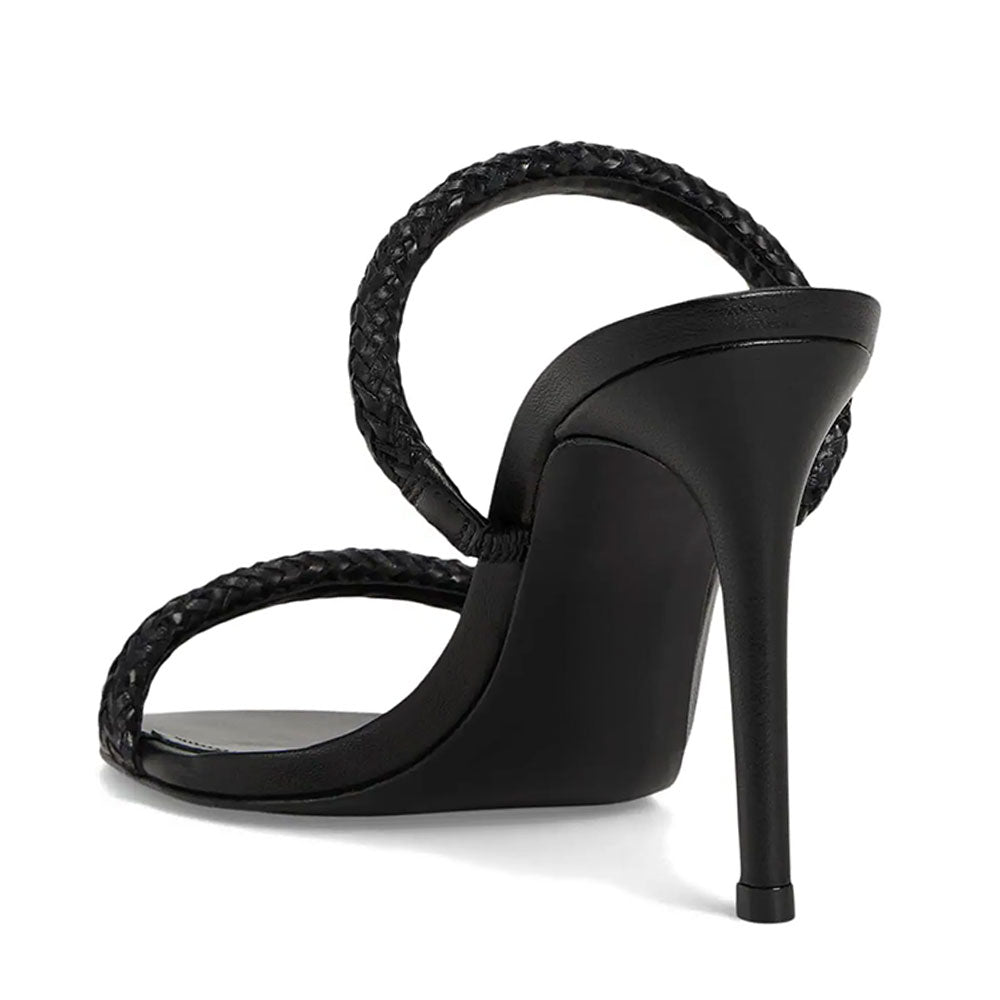 Women's Stylish Black Open Round Toe Braided Decor Mule Heels