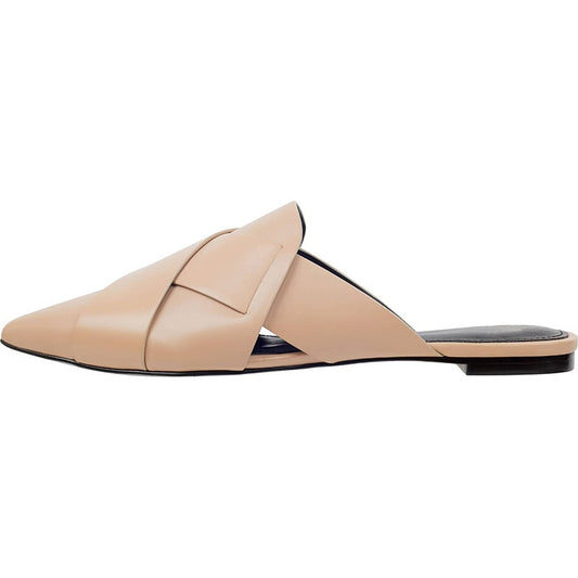 Nude Pointed Toe Braided Flat Mule Loafers for Women