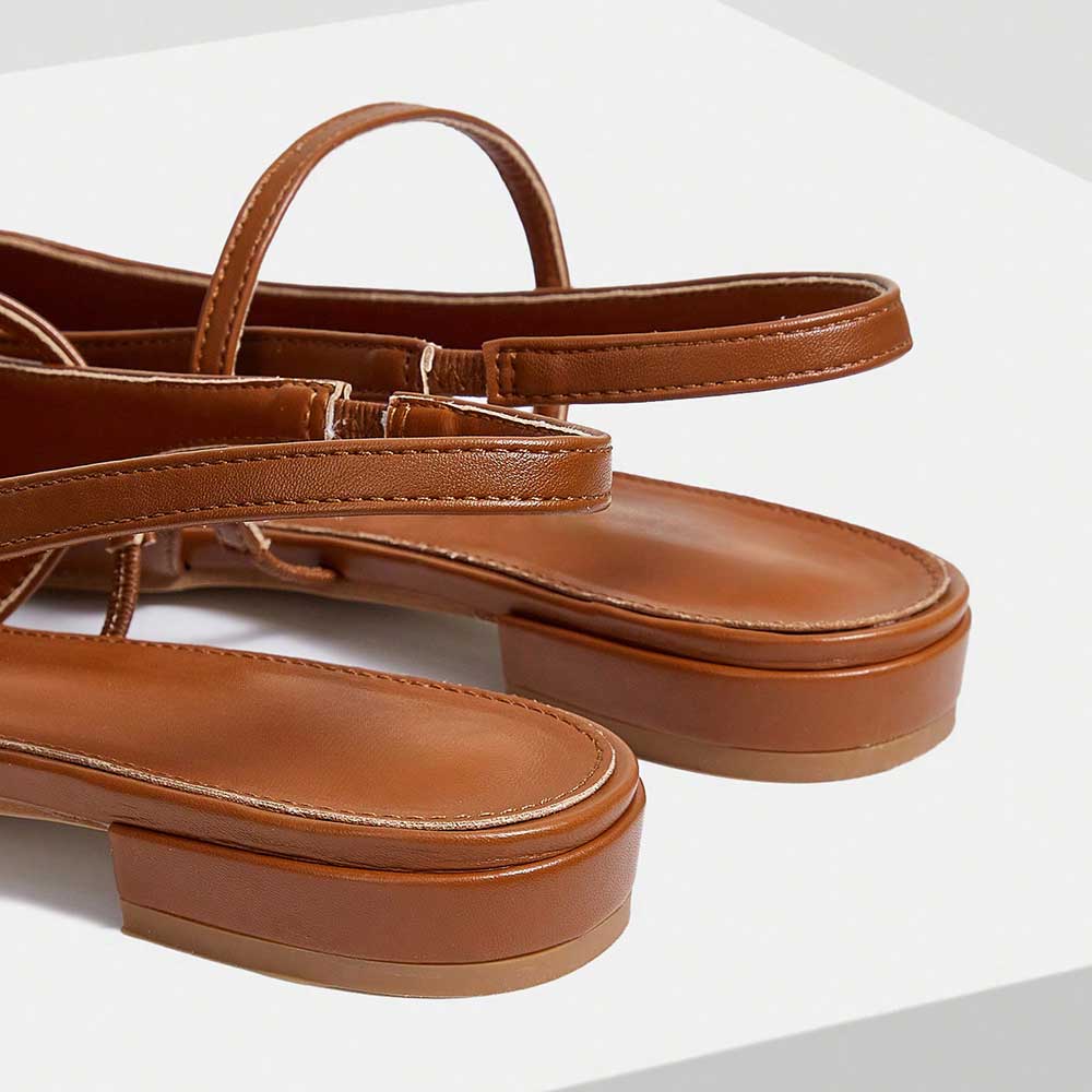 Chic Closed Pointed Toe Strappy Women's Slingback Flats in Brown