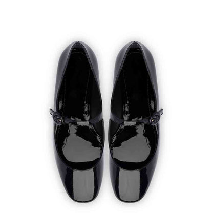Black Vegan Patent Leather Square Toe Mary Jane Flats for Women