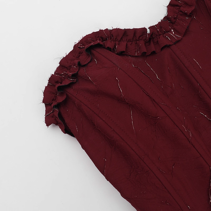 Vintage Burgundy Sweetheart Strapless A-Line Sleeveless Short Summer Dresses Party Dress Homecoming Dress TP4362