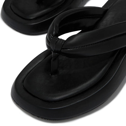 Black Faux Leather Square Toe Casual Beach Flat Mules