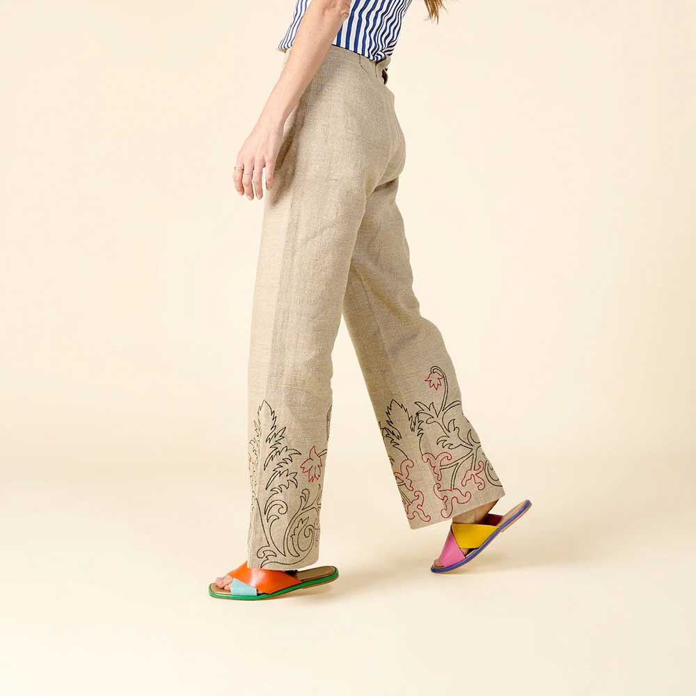 Women's Multi-Color Flat Square Toe Cross Strap Slip On Mules Sandals