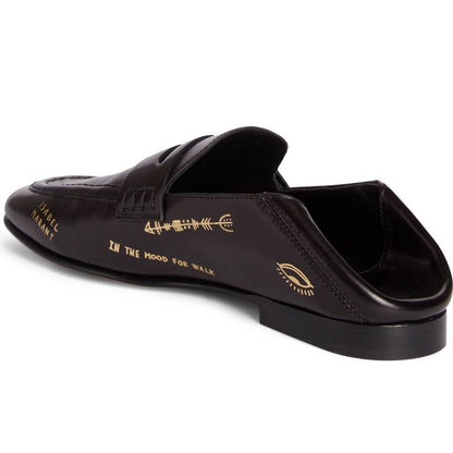 Black Square Toe Gold Printed Flats Penny Loafers Women