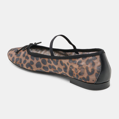 FSJ Casual Leopard Print Round Toe Mesh Flats with Bow Accent