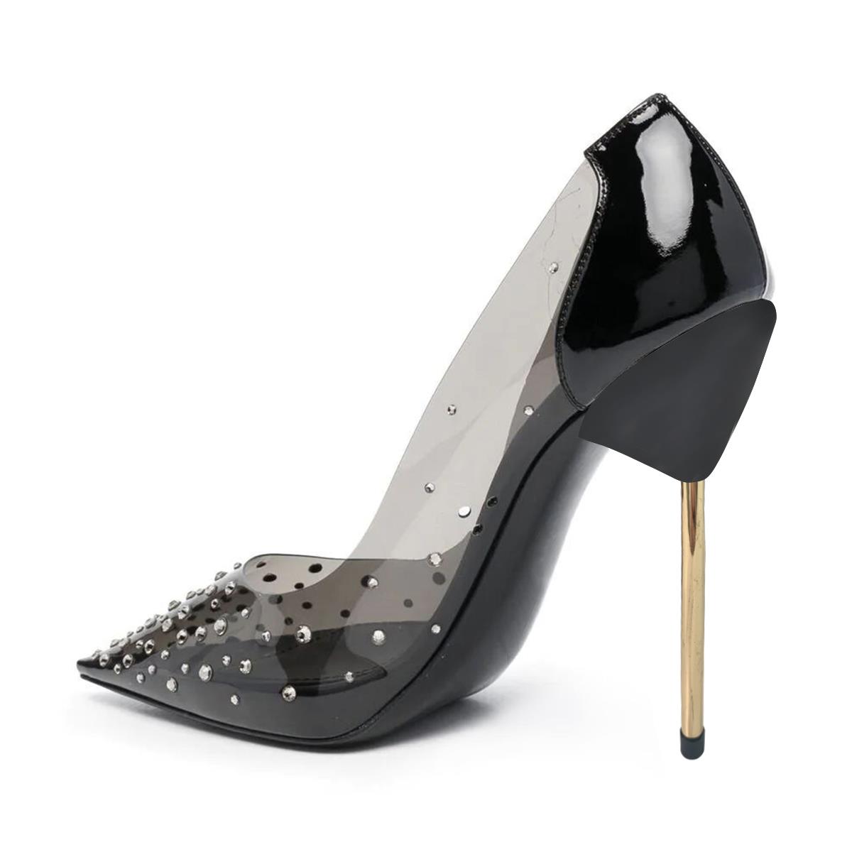 Women's Trendy PVC Splicing Pointed Toe Rhinestone Pumps Heels