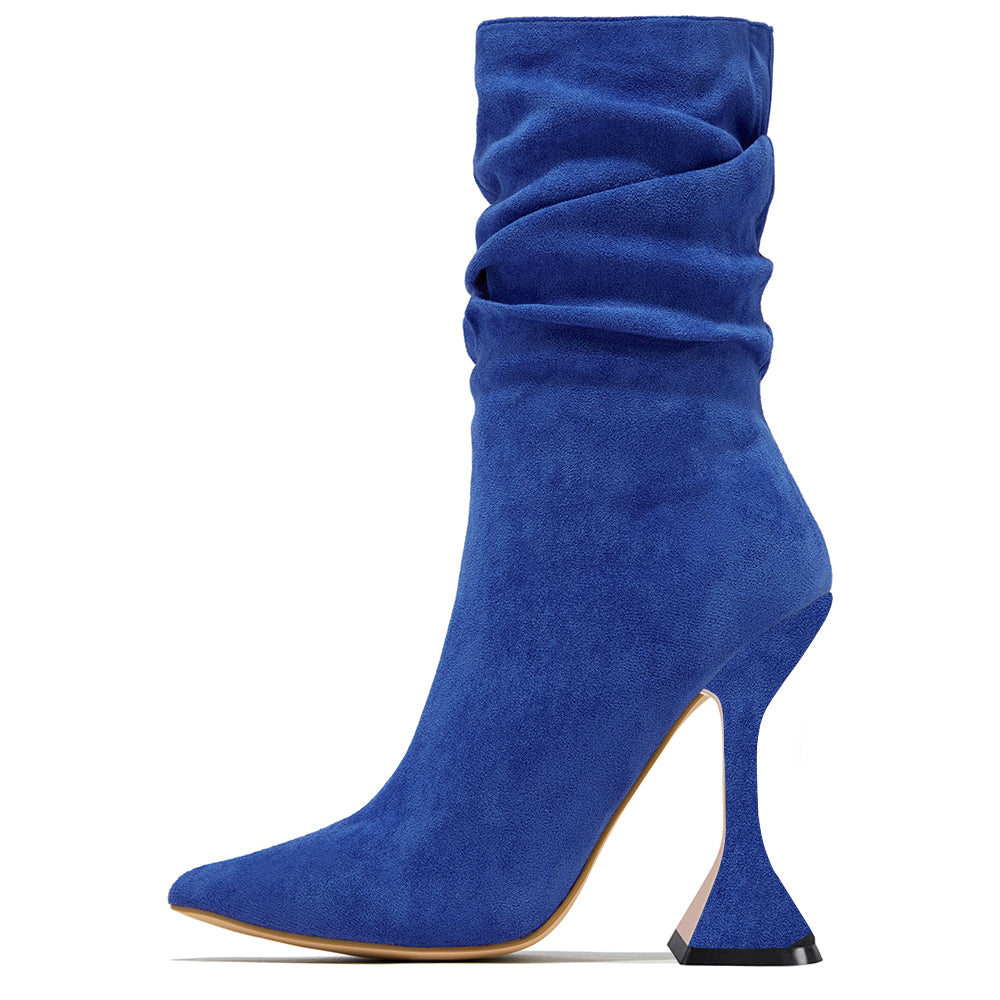 Blue Ankle Boots Pointed Toe Boots Spool Heel