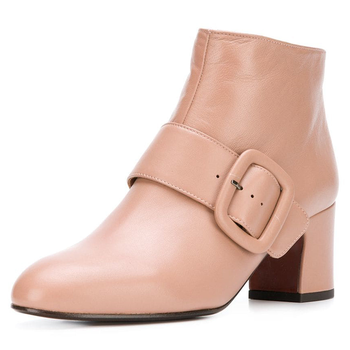 Women's Pink Ankle Boots Closed Toe Block Heel Buckle Booties