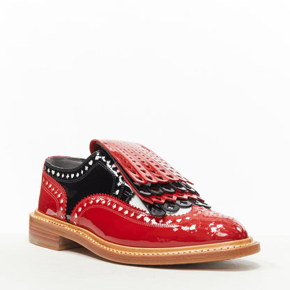 Black & Red Patent Leather Flats Cut-Out Fringe Women's Oxfords