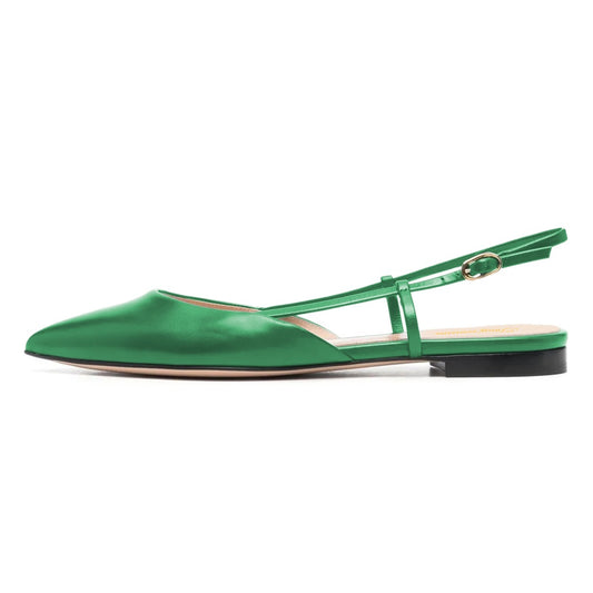 Women's Classic Green Vegan Leather Slingback Pointed Toe Flats
