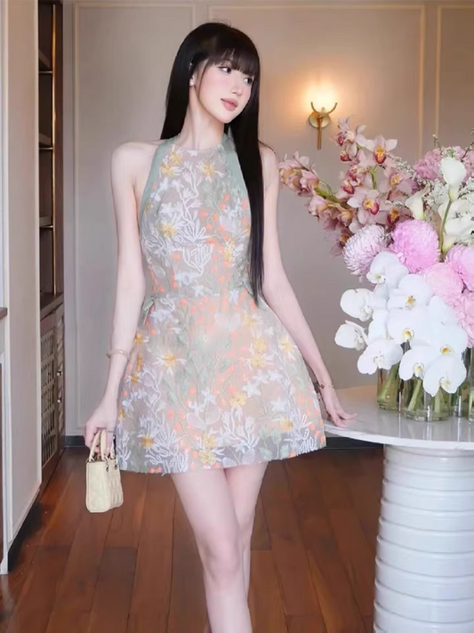 Vintage Fashion Floral Halter Dress Design A-line Party Dresses Homecoming Dresses, TP3842
