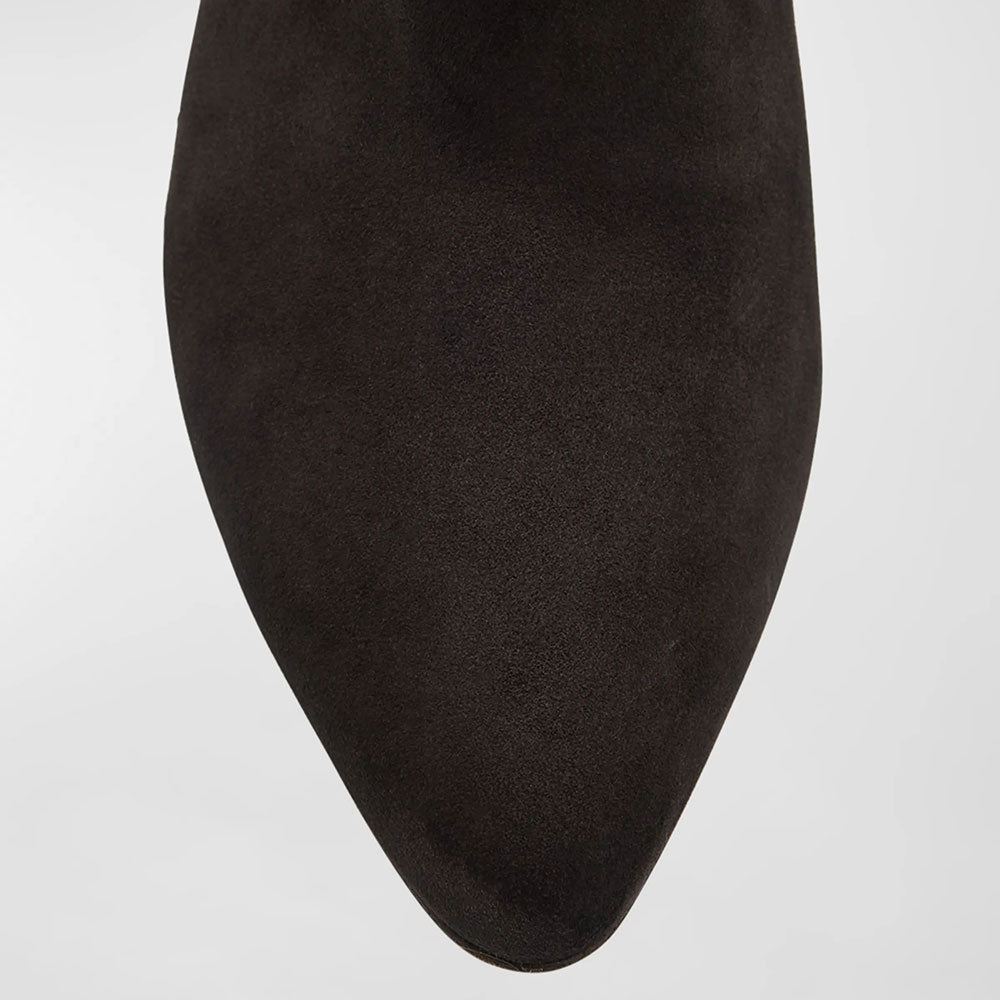 Black Mesh & Vegan Suede Pointy Toe Back-Zip Heeled Ankle Boots