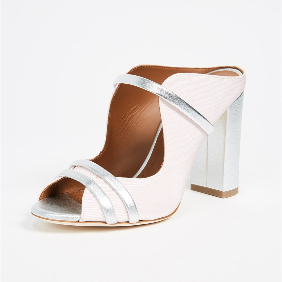 Women's Pink Peep Toe Chunky Heel Strappy Mules Sandals