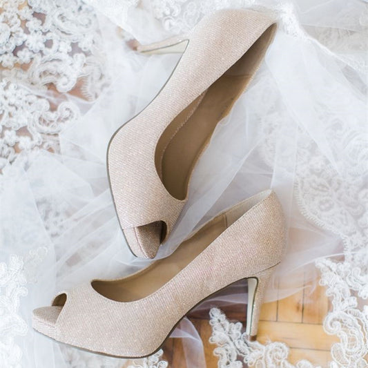 Beige Wedding Shoes Elegant Peep Toe Stiletto Heel Pumps for Women