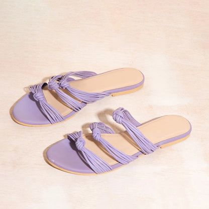 Women's Light Purple Open-Toe Knotted Strappy Flat Mules