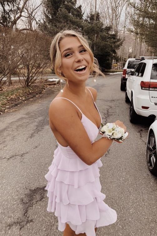 PM306,Sweet Pink Ruffles Homecoming Dresses Mini Party Dress