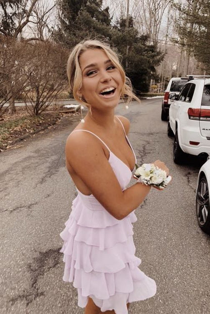 PM306,Sweet Pink Ruffles Homecoming Dresses Mini Party Dress