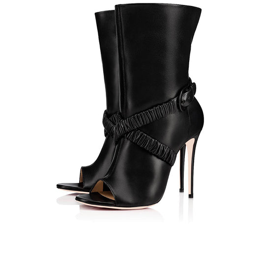 Black Peep Toe Booties Stiletto Heel Ankle Boots