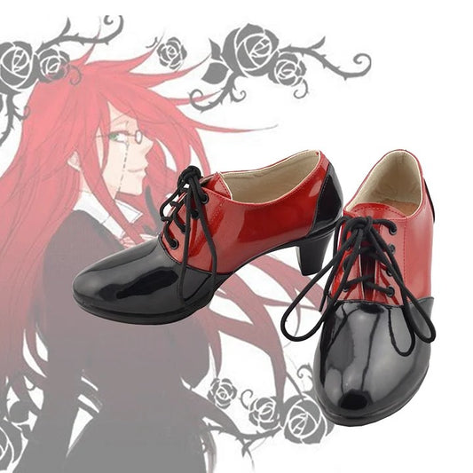 Vintage Black & Red Patent Leather Lace Up Oxford Heels for Halloween