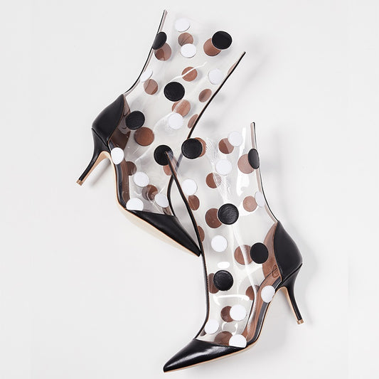 Black Transparent PVC Polka Dots Stiletto Heel Ankle Boots
