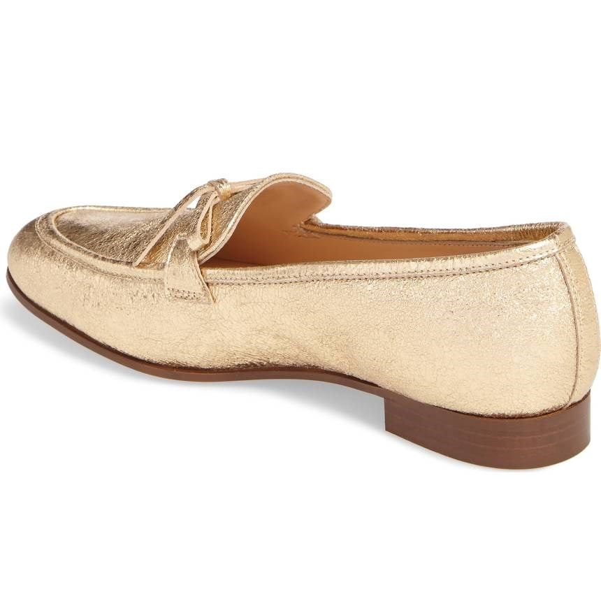 Gold Round Toe Bow Embellished Comfortable Flats Women's Loafers