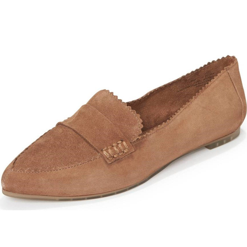 Brown Vegan Suede Almond Toe Classic Flats Loafer Shoes for Women
