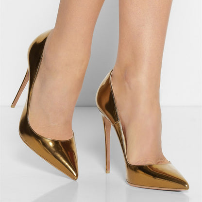 Gold Metallic Heels Pointy Toe Stiletto Office Pumps for Women
