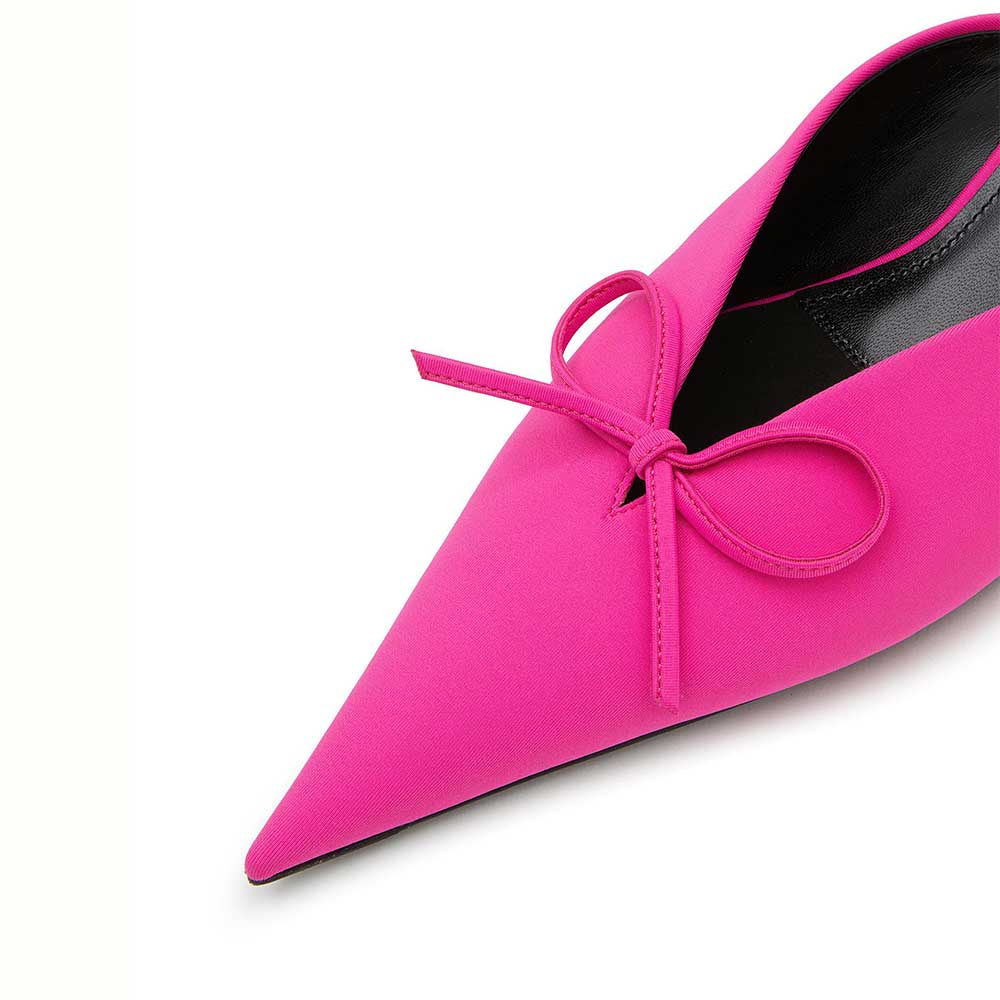 Women's Fuchsia Fabric Kitten Heel Pointy Toe Mules Shoes with Bow