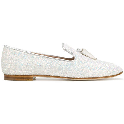 White Round Toe Comfortable Flats Glitter Loafers for Women