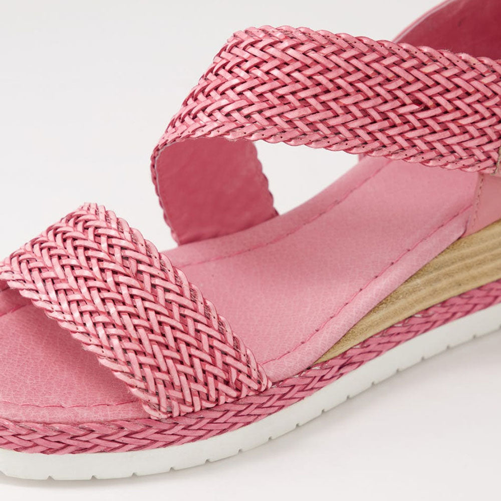 Pink Square Toe Woven Strappy Wedge Espadrille Sandals