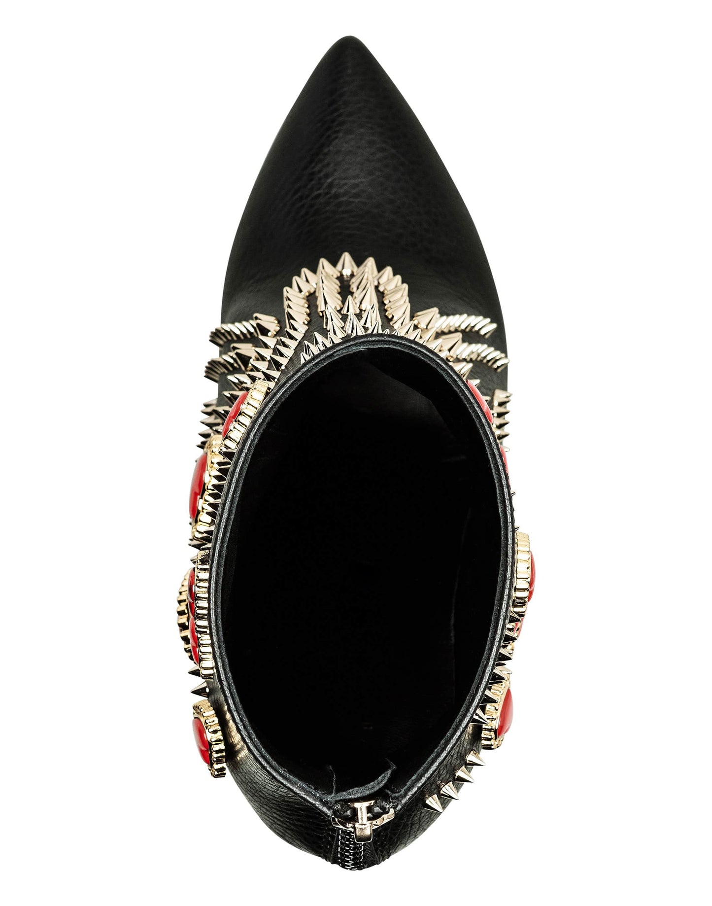 Black Pointed Toe Red Heart Studded Stilettos Ankle Boots with Zipper