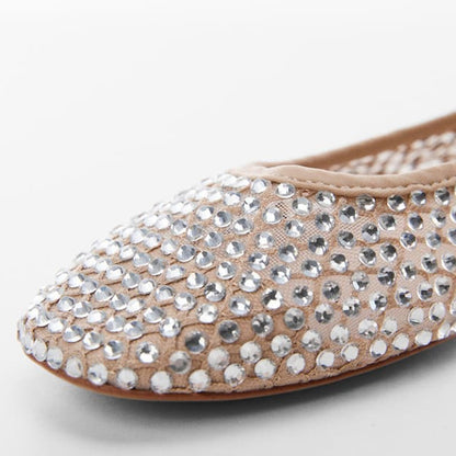 Nude Mesh Round Toe Classy Rhinestone Flats