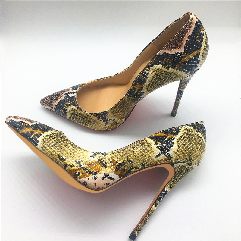 Women's Yellow Stiletto Heels Pointy Toe Python Pumps