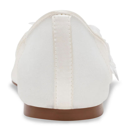 White Mesh Pointed Toe Delicate Flower Decor Bride Flats