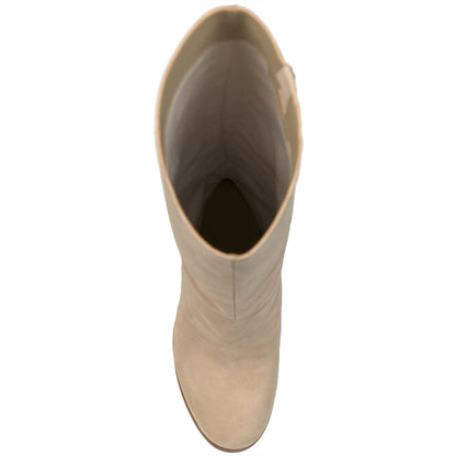 FSJ Nude Round Toe Vegan Suede Knee High Boots with Block Heel