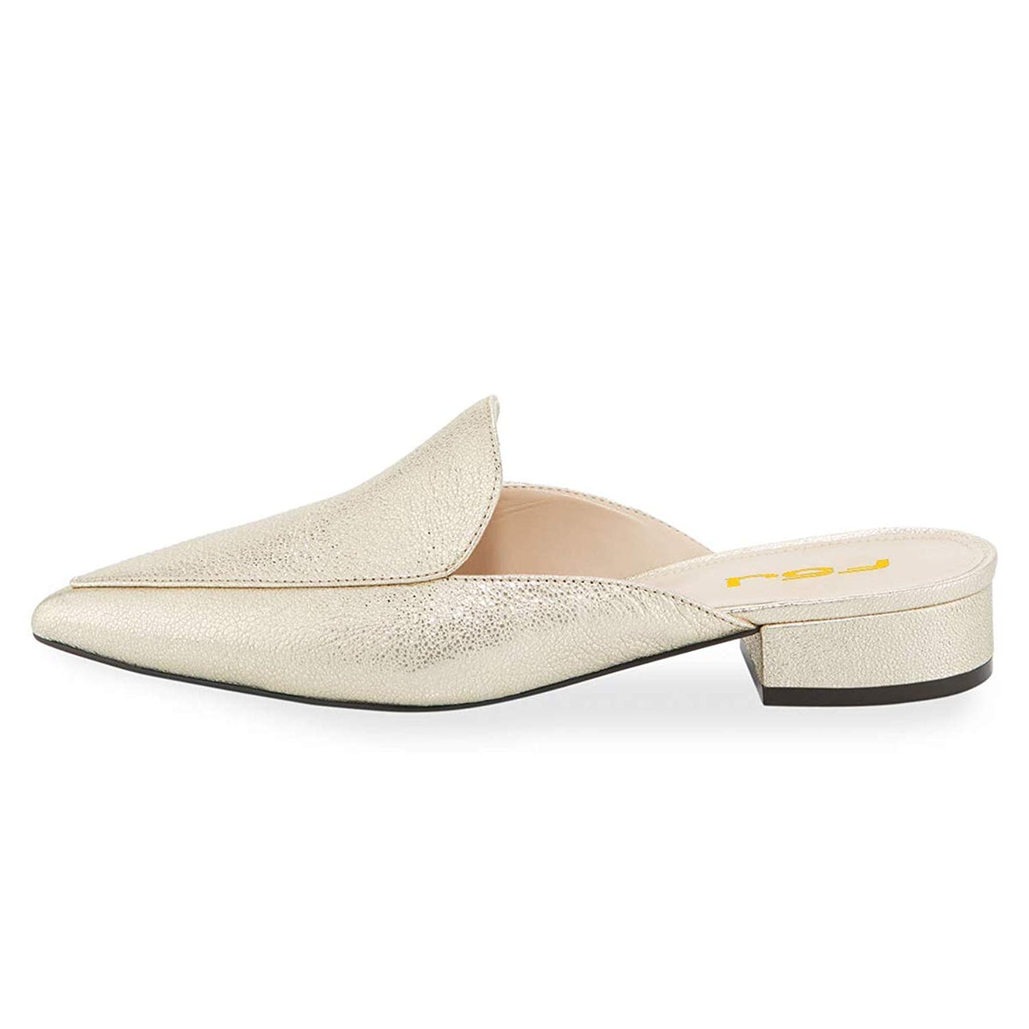 Champagne Pointed Toe Block Heel Mule Loafers for Women