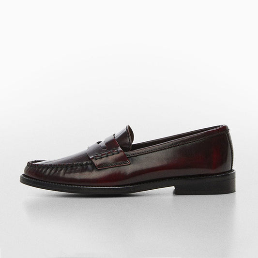 Maroon Vegan Leather Round Toe Flat Slip-On Penny Loafers Women